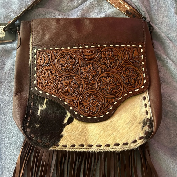 American Darling Brown and Tan Leather Crossbody Bag...